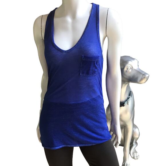 Athleta Sheer Blue Long Tank Top Polyester Cotton with Pocket Women's Size XS - Picture 1 of 8